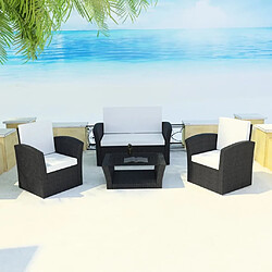 Maison Chic Salon de jardin 4 pcs + coussins - Mobilier/Meubles de jardin - Table et chaises d'extérieur Résine tressée Noir -MN21347