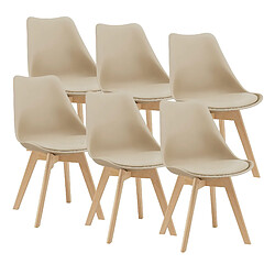 Lot de 6 Chaises de Salle à Manger Scandinave Siège Cuisine Plastique Similicuir Hêtre 81 x 49 x 57 cm Beige [en.casa]