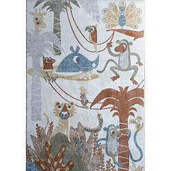 Thedecofactory TABLO JUNGLE - Tapis enfant motif jungle gris jaune 100x150