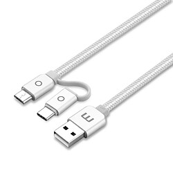 Avis Wewoo Câble argent pour Samsung Galaxy S8 et S8 + / LG G6 / Huawei P10 P10 Plus / Xiaomi Mi6 & Max 2 autres Smartphones Meizu 1 m 2 en 1 Noodle Weave Style Metal Head 5V 2.0A USB-C / Type-C + Micro USB vers USB 2.0 Data Sync de chargement