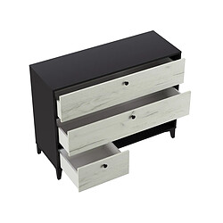 Pegane Commode en mélamine avec 3 tiroirs coloris noir et blanc - longueur 110 x largeur 40 x hauteur 84 cm