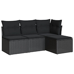 Maison Chic Salon de jardin 4 pcs avec coussins | Ensemble de Table et chaises | Mobilier d'Extérieur noir résine tressée -GKD57036