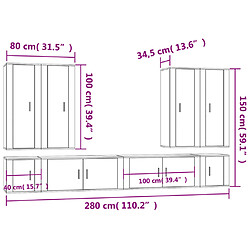 vidaXL Ensemble de meubles TV 8 pcs Blanc brillant Bois d'ingénierie pas cher