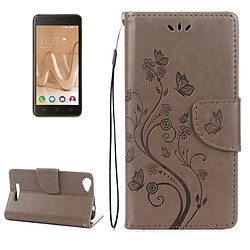 Wewoo Coque gris pour Wiko Lenny3 Étui en cuir à rabat avec motif de fleurs pressées Max avec support et Slots de cartes Portefeuille