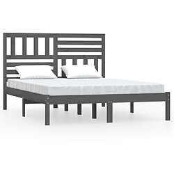 vidaXL Cadre de lit sans matelas gris 135x190 cm bois de pin massif