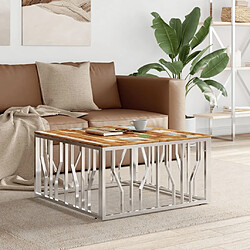 Maison Chic Tabls basse,Table Console pour salon argenté acier inoxydable/bois massif récupération -MN59143