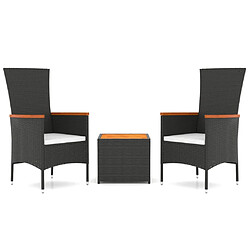 vidaXL Ensemble de salon de jardin 3 pcs noir poly rotin et acacia