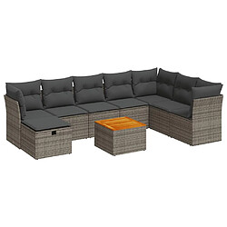 vidaXL Salon de jardin 9 pcs avec coussins gris résine tressée