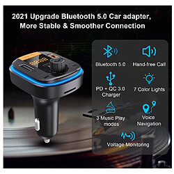 Chrono Transmetteur FM Bluetooth pour Voiture - Adaptateur Voiture Bluetooth PD20W+QC3.0 Allume-Cigare Bluetooth 5.0 Récepteur Radio Lecteur de Musique, Noir