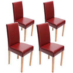 Mendler Lot de 4 chaises de séjour Littau ~ cuir reconstitué, rouge, pieds clairs