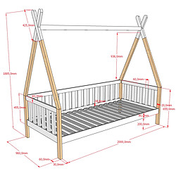 VIPACK Lit Tipi HK 90x200cm Blanc pas cher