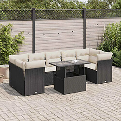 vidaXL Salon de jardin 8 pcs avec coussins noir résine tressée