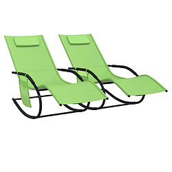 vidaXL Chaises longues à bascule lot de 2 vert acier et textilène