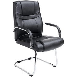 Decoshop26 Fauteuil de bureau sans roulettes accoudoirs chaise visiteur charge maximale 180 kg en PVC noir cadre en métal BUR10715