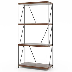 Helloshop26 Etagère à 4 niveaux bibliothèque autoportante avec cadre en métal étagère de rangement de style industriel 105 cm finition grain de bois noyer 20_0008554