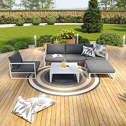 Avril Paris Salon de jardin angle aluminium 5 Places couleur blanc gris - VALENCE 