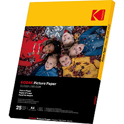 KODAK Picture Paper - Pack 25 papiers photo de qualité A4 - Brillante - 180 gsm - Compatible imprimante jet d'encre - Blanc