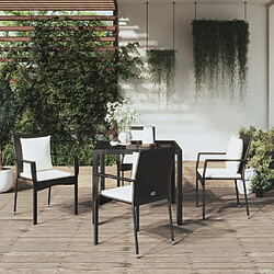 vidaXL Ensemble à manger de jardin coussins 5pcs Noir Résine tressée