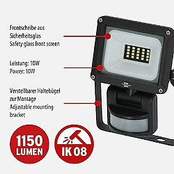 Brennenstuhl 1171250142 JARO 1060P (Spot Mural LED pour extérieur IP65, 10 W, 1150 LM, 6500 K, avec détecteur de Mouvement et capteur crépusculaire), Noir