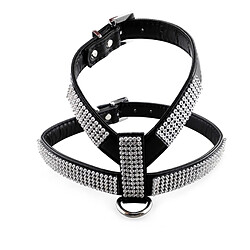 Wewoo Collier Chien & Chat noir pour animaux de compagnie gilet sangle de poitrine laisse chien, taille: M Strass PU doux respirant harnais