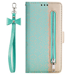 Etui en PU fermeture éclair de peau de fleur de dentelle vert pour votre Xiaomi Redmi Note 9S/Note 9 Pro/Note 9 Pro Max