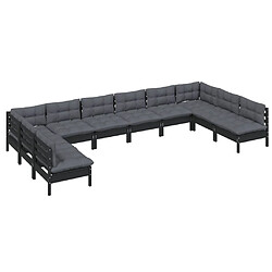 Avis Maison Chic Salon de jardin 10 pcs + coussins - Mobilier/Meubles de jardin - Table et chaises d'extérieur Noir Bois de pin massif -MN18037