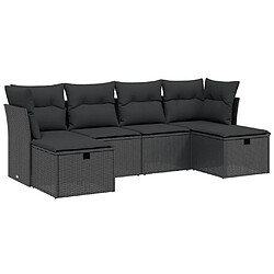 vidaXL Salon de jardin 6 pcs avec coussins noir résine tressée