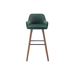 Vente-Unique Tabouret de bar en velours et pieds bois de hêtre - Vert foncé - ELEANA