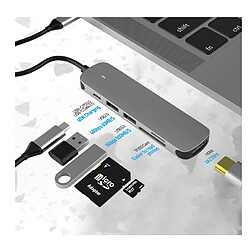 Chrono HUB USB C, adaptateur USB C 6 en 1 avec HDMI 4K, port USB-C/PD, port USB 3.0, lecteur de carte SD/TF, station d'accueil compatible avec MacBook Pro/Air et autres appareils de type C (gris)