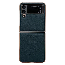 Coque en TPU + cuir véritable électroplaqué pour votre Samsung Galaxy Z Flip4 5G Nano - vert noirâtre