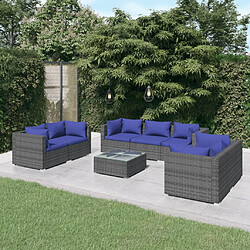 vidaXL Salon de jardin 8 pcs avec coussins résine tressée gris