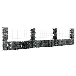 vidaXL Panier de gabion en forme de U avec 4 poteaux Fer 380x20x100 cm