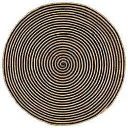 Decoshop26 Tapis fait à la main Jute avec design de spirale Noir 90 cm DEC023514