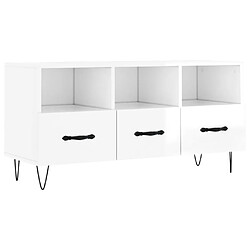 Maison Chic Meuble TV scandinave - Banc TV pour salon Blanc brillant 102x36x50 cm Bois d'ingénierie -MN22829