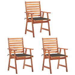 vidaXL Chaises à manger d'extérieur lot de 3 et coussins Acacia massif