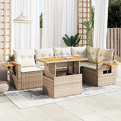 vidaXL Salon de jardin 6 pcs avec coussins beige résine tressée acacia