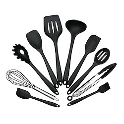 Ensemble d'ustensiles de cuisine de 10 pièces cuillère en silicone cuisson cuisson outil de cuisson noir