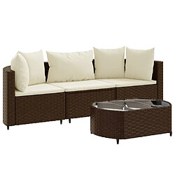 vidaXL Salon de jardin 4 pcs avec coussins marron résine tressée