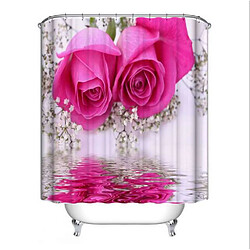 Universal Rideau de douche rose imprimé couvercle couvercle de toilette coussin non coulissant couvercle de serviette de bain 4 pcs |