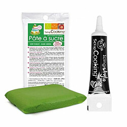 Scrapcooking Pâte à sucre vert foncé 100 g + Stylo de glaçage noir