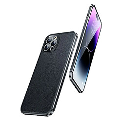 Coque en TPU + cuir véritable électroplaqué, antichute, slim pour votre iPhone 14 Pro Max - noir