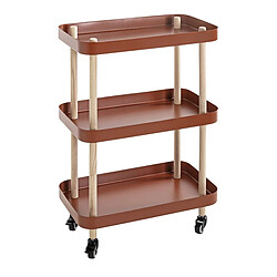 Pegane Chariot de service, desserte en bois coloris naturel et métal rouge - longueur 50 x profondeur 30 x hauteur 76 cm pas cher