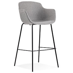 Alterego Tabouret de bar avec accoudoirs 'FORTI' en tissu gris clair