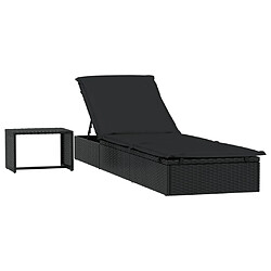 Helloshop26 Transat chaise longue bain de soleil avec table résine tressée noir 02_0012207