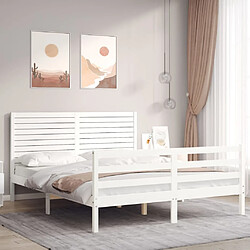 Maison Chic Cadre/structure de lit avec tête de lit pour adulte - Lit Moderne Chambre blanc 160x200 cm bois massif -MN52520