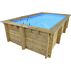 Habitat Et Jardin Piscine bois rectangle Aruba - 5.00 x 3.00 x 1.24 m + Mini pompe à chaleur 3.5kW - Métal - Gris