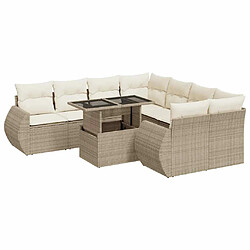 vidaXL Salon de jardin avec coussins 9 pcs beige résine tressée