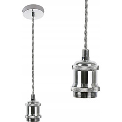 NETTLIFE Suspension Lampe Métal Argent Diam.10cm E27 Vintage Cordon Douille avec Câble 1,3M 1 Ampoule Montage Plafond pour Salle à Manger, Bar, Café 