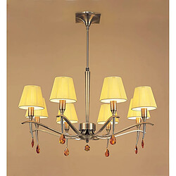 Luminaire Center Suspension Siena rond 8 Ampoules E14, laiton antique avec Abat jours crème ambré et ambre cristal