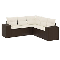 vidaXL Salon de jardin avec coussins 5 pcs marron résine tressée